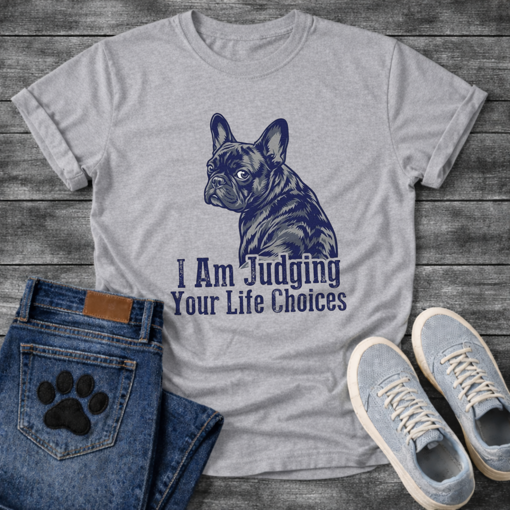 I Am Judging Your Life Choices funny dog shirt white French Bulldog pet lover tee