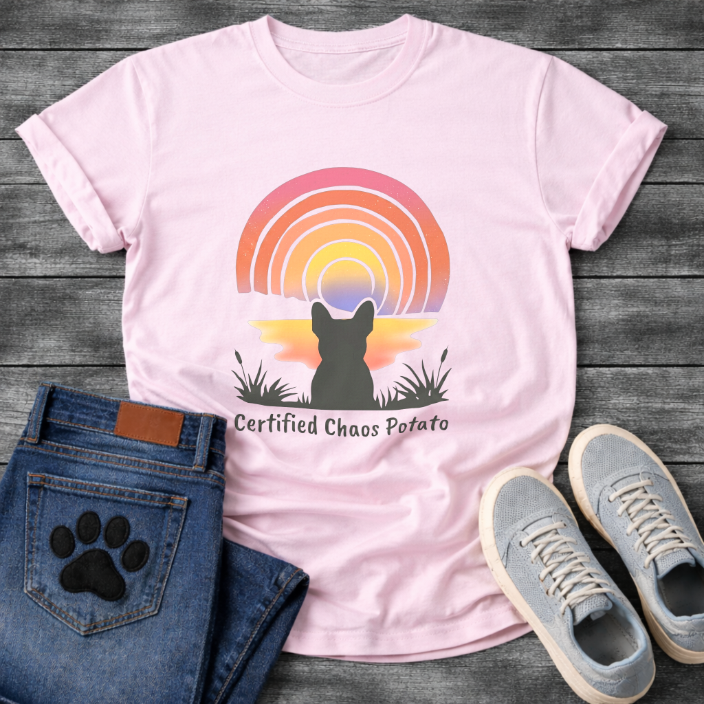 Certified Chaos Potato French Bulldog retro sunset t-shirt funny dog shirt pet lover apparel
