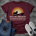 Out of Breath Frenchie Society retro rainbow sunset t-shirt sage funny French Bulldog pet lover apparel