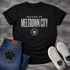 Mayor of Meltdown City French Bulldog graphic t-shirt white text