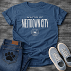 Mayor of Meltdown City French Bulldog graphic t-shirt white text