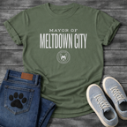 Mayor of Meltdown City French Bulldog graphic t-shirt white text