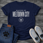 Mayor of Meltdown City French Bulldog graphic t-shirt white text