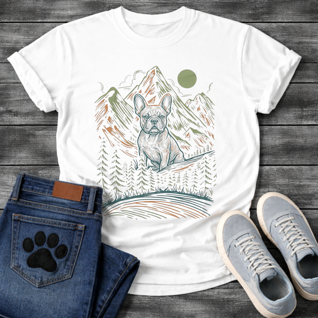 French Bulldog mountain line art sketch graphic dog shirt unisex tee