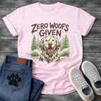 Zero woofs given rustic dog shirt with golden retriever and pine trees design