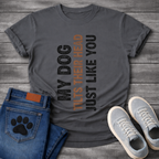Funny dog shirts with tilt-to-read vertical text design