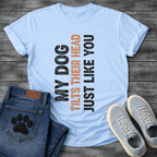 Funny dog shirts with tilt-to-read vertical text design