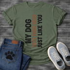 Funny dog shirts with tilt-to-read vertical text design