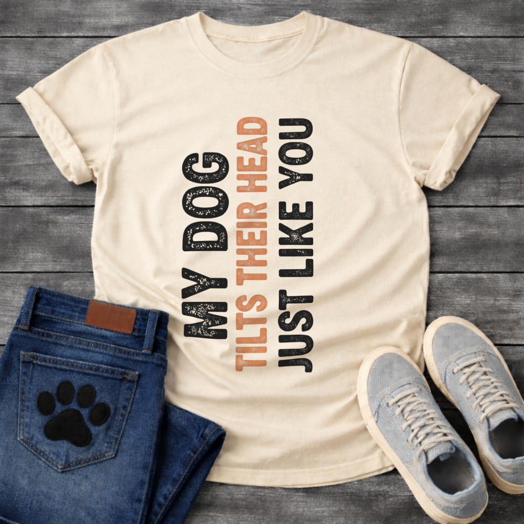 Funny dog shirts with tilt-to-read vertical text design
