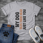 Funny dog shirts with tilt-to-read vertical text design