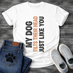 Funny dog shirts with tilt-to-read vertical text design