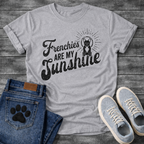 Are My Sunshine retro distressed script typography with French Bulldog sunburst graphic tee