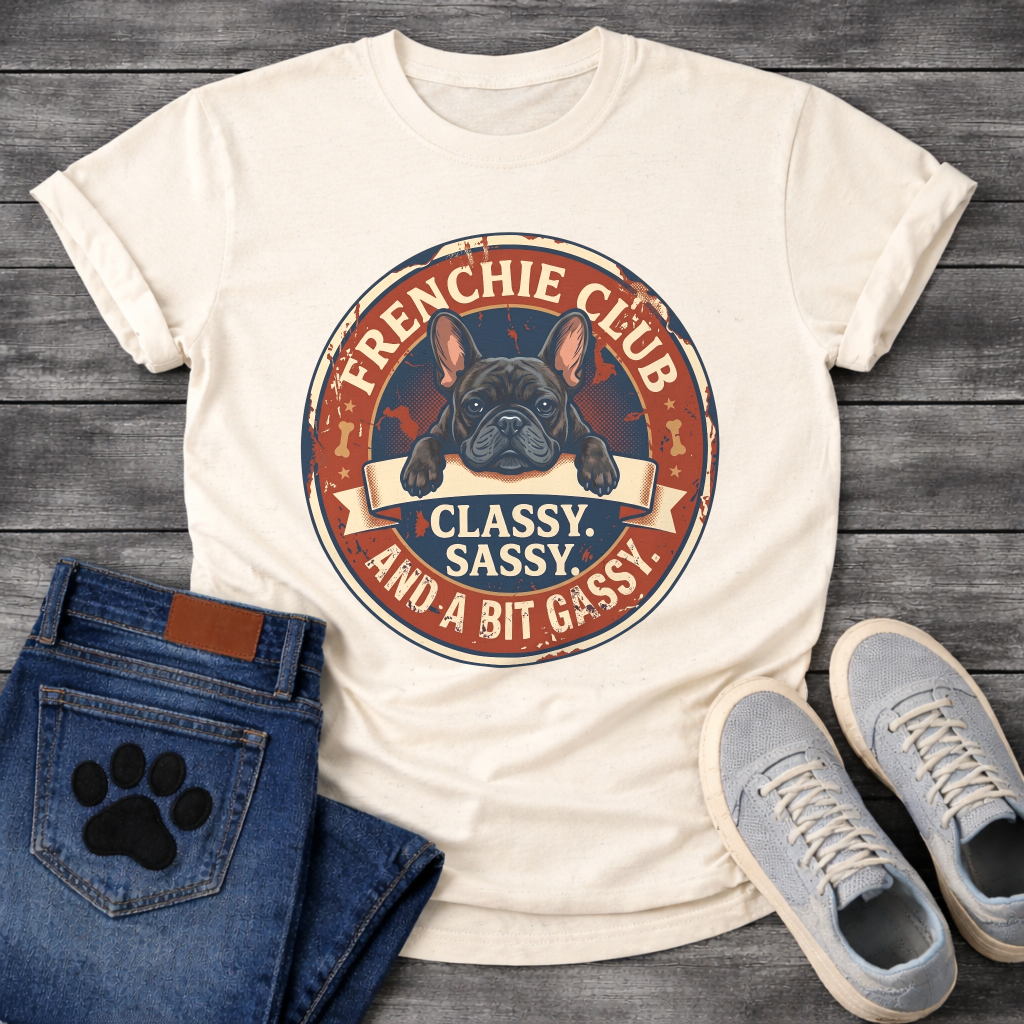 Frenchie Club Classy Sassy Bit Gassy vintage badge t-shirt funny French Bulldog shirt