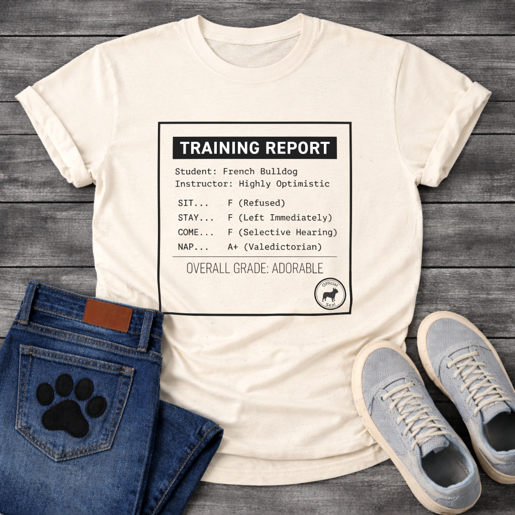 French Bulldog training report card funny t-shirt with Official Seal stamp