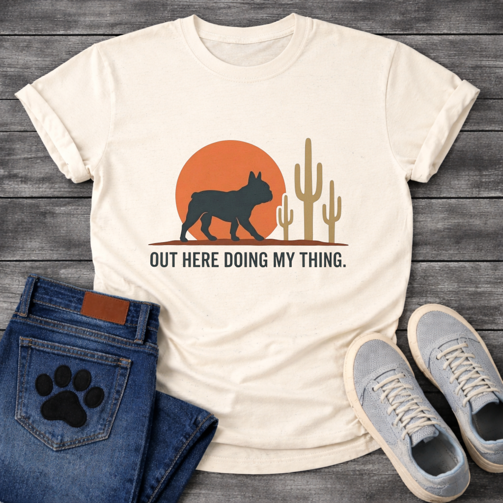 Out Here Doing My Thing French Bulldog desert sunset t-shirt sage pet lover apparel