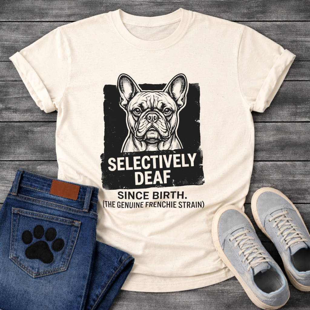 Selectively Deaf Since Birth bold graphic French Bulldog t-shirt funny dog shirt