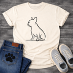 Japanese Sumi-e brush art French Bulldog side profile t-shirt - minimal black ink Frenchie silhouette outline tee