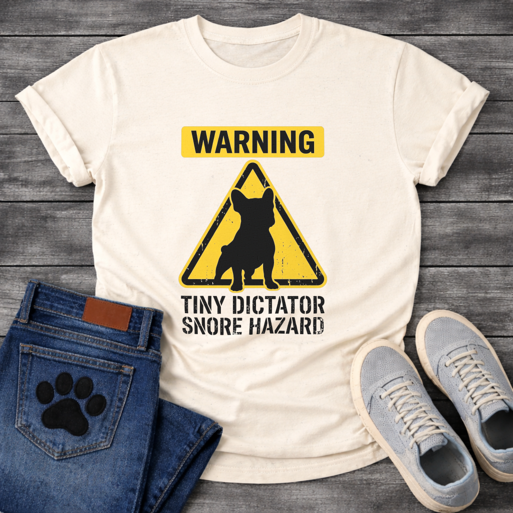 Warning Tiny Dictator Snore Hazard French Bulldog caution sign t-shirt sport grey funny dog shirt