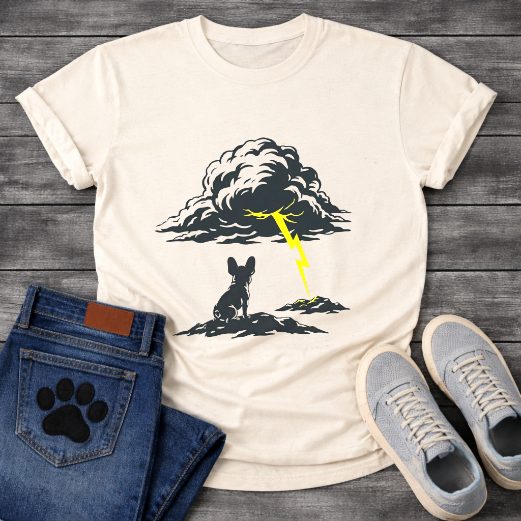 Unbothered French Bulldog lightning storm silhouette t-shirt sand funny dog shirt pet lover apparel