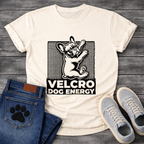 Velcro Dog Energy French Bulldog clinging graphic t-shirt funny dog shirt