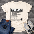 French Bulldog warning label funny t-shirt with Frenchie silhouette