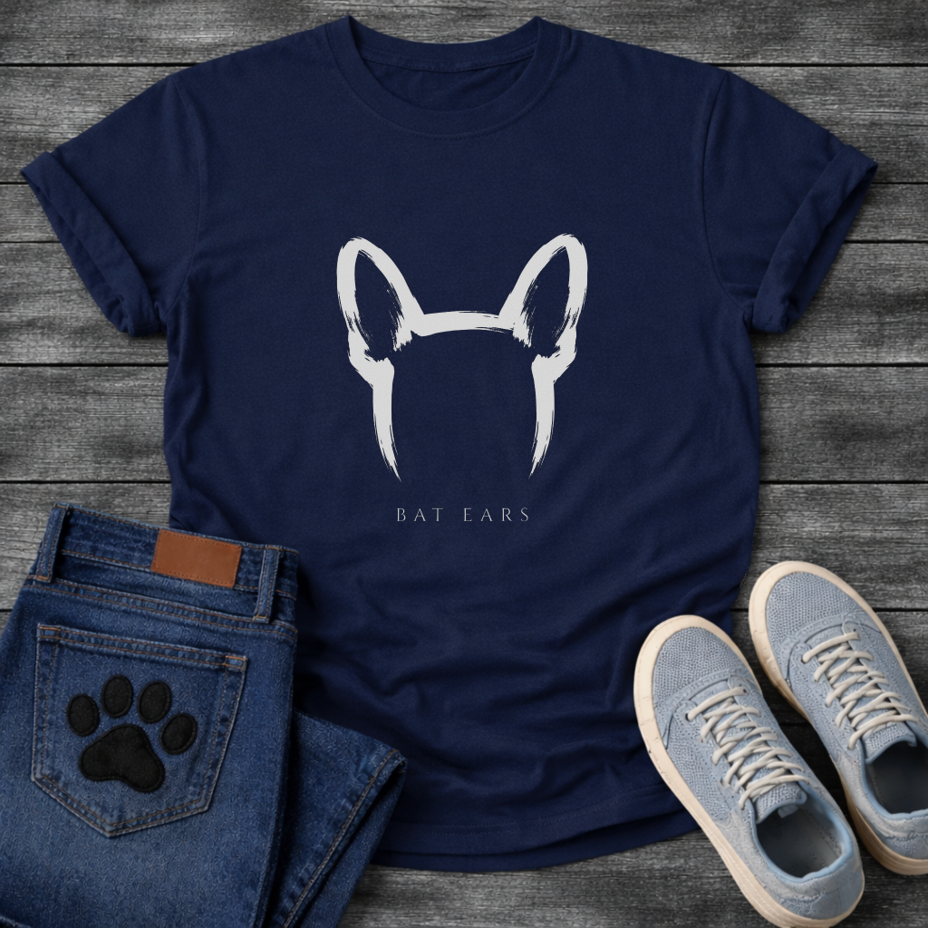 French Bulldog bat ears brush mark t-shirt Sumi-e calligraphic bat ears mark with spaced serif text Frenchie tee