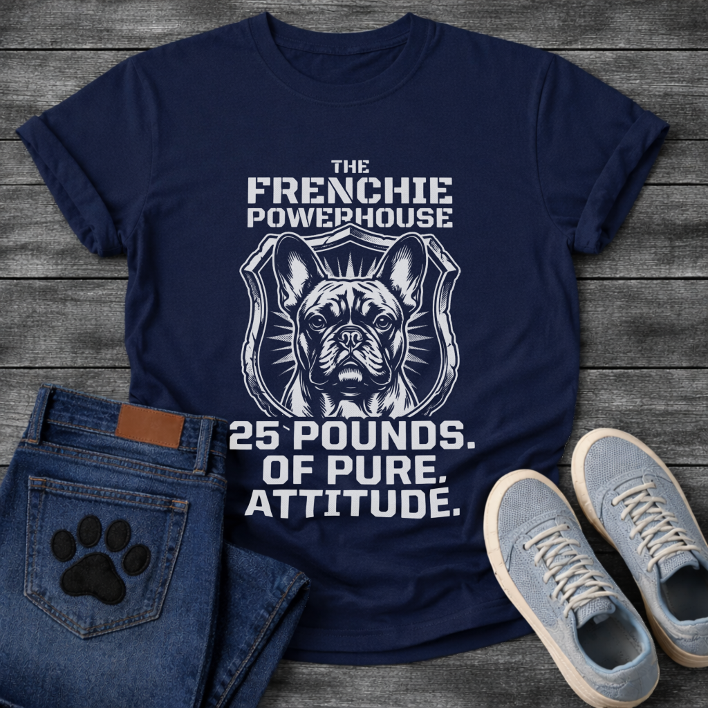 Frenchie Powerhouse 25 pounds pure attitude dark heather funny dog shirt French Bulldog