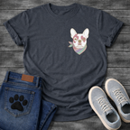 French Bulldog portrait with pastel striped neckerchief scarf line art pocket graphic tee

