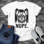 Nope bold French Bulldog halftone portrait graphic t-shirt slate blue funny dog shirt
