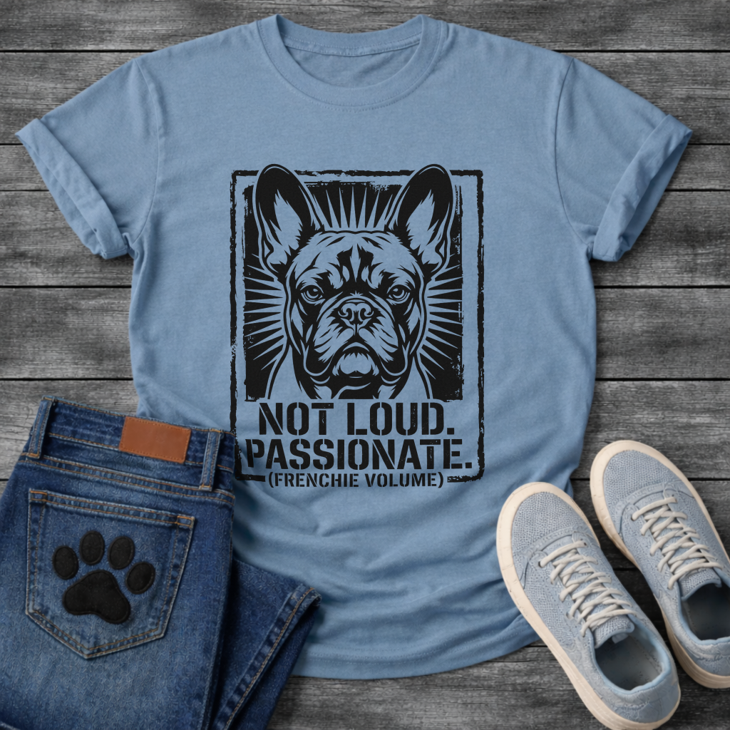 French Bulldog Not Loud Passionate Frenchie Volume funny dog shirt graphic tee