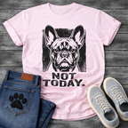 Not Today bold French Bulldog halftone portrait graphic t-shirt slate blue funny dog shirt