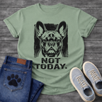 Not Today bold French Bulldog halftone portrait graphic t-shirt slate blue funny dog shirt