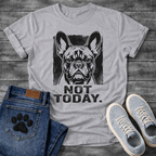 Not Today bold French Bulldog halftone portrait graphic t-shirt slate blue funny dog shirt