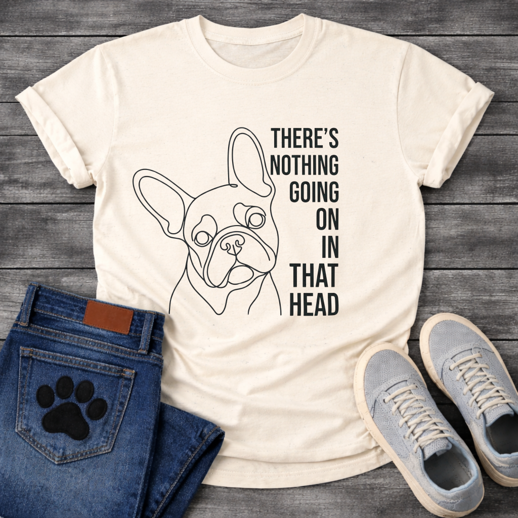 French Bulldog single line art illustration with There's Nothing Going On In That Head bold typography graphic tee