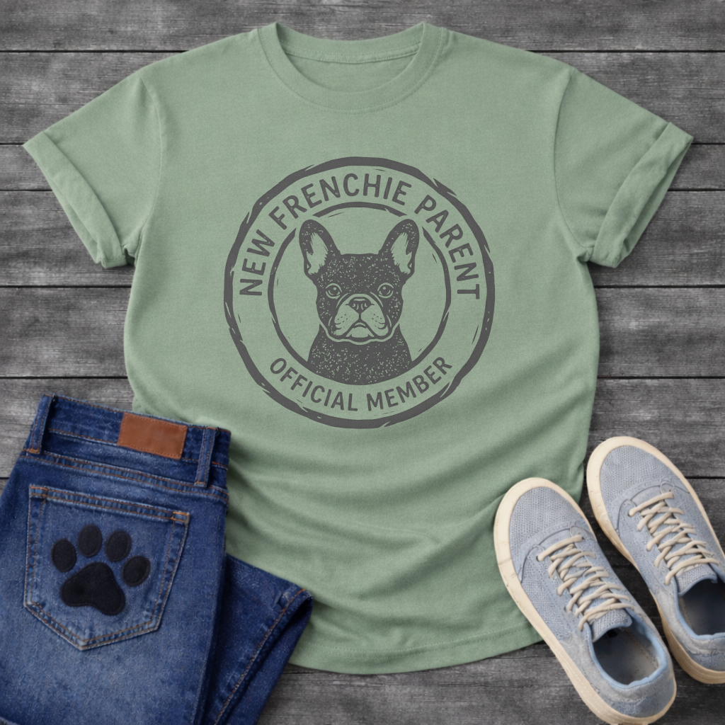 New Frenchie Parent Official Member badge stamp funny dog shirt tee
