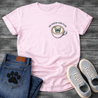 French Bulldog in a beanie sitting in a coffee cup with One Frenchie-ccino Please arc typography pocket graphic tee
