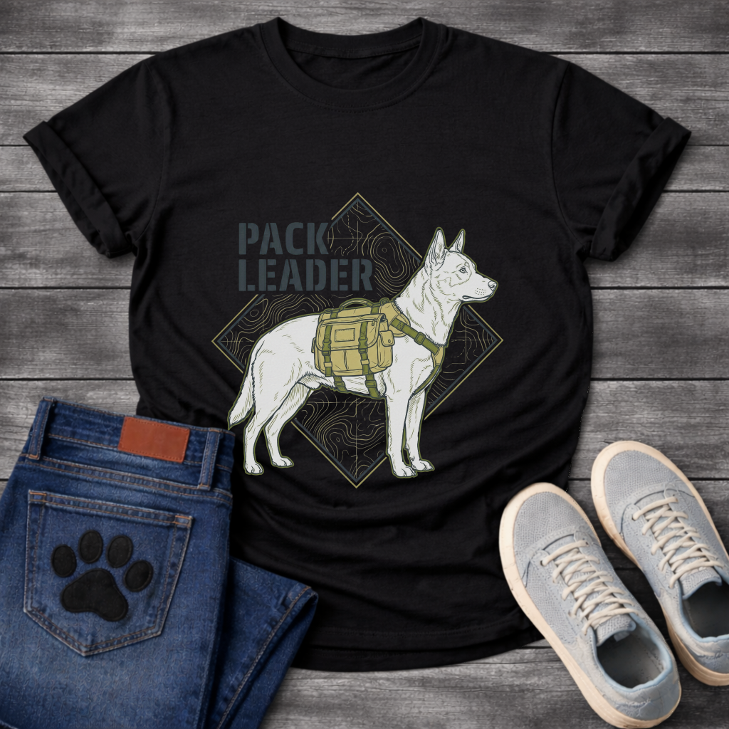 Funny dog hiking shirt with pack leader design for outdoor pet lovers
