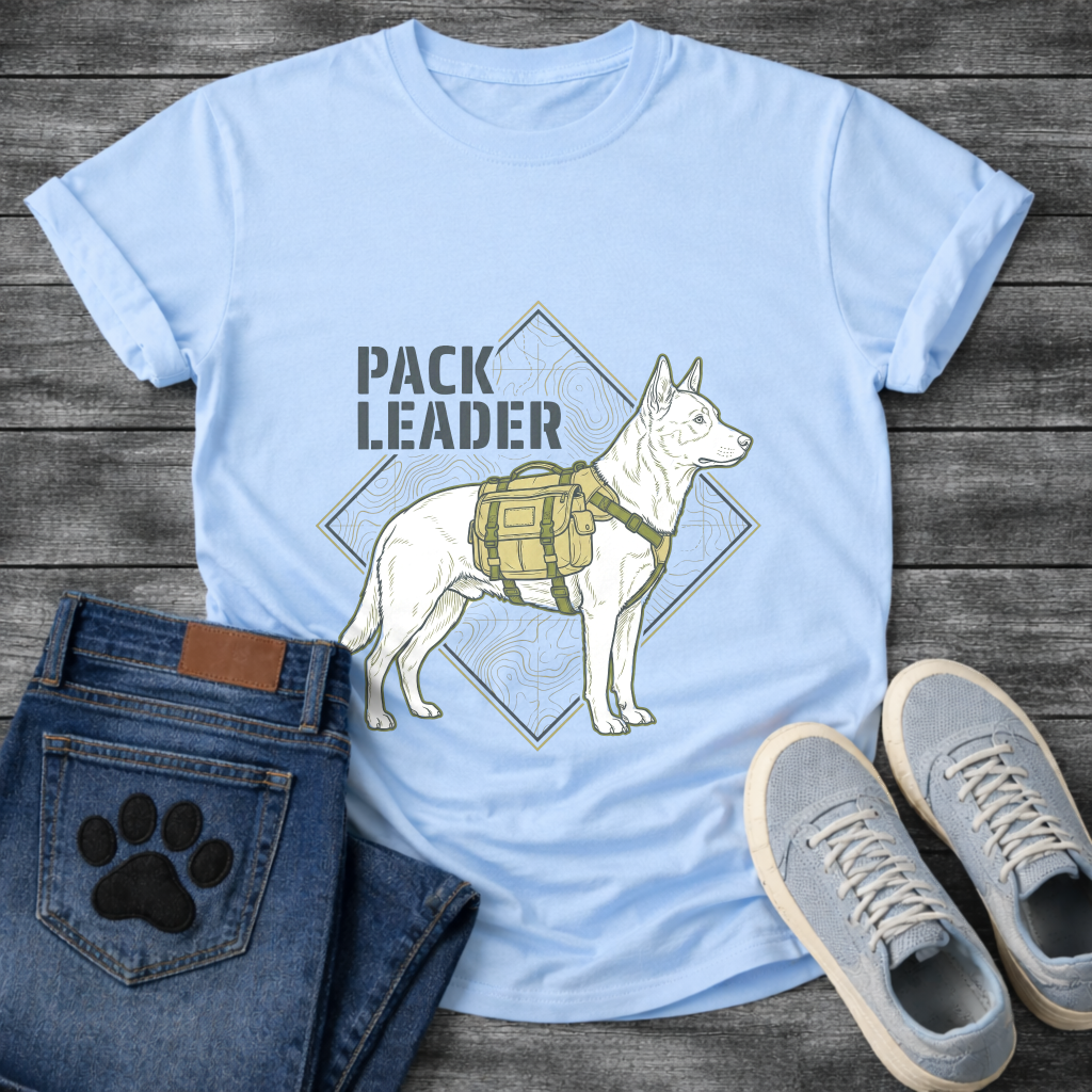 Funny dog hiking shirt with pack leader design for outdoor pet lovers