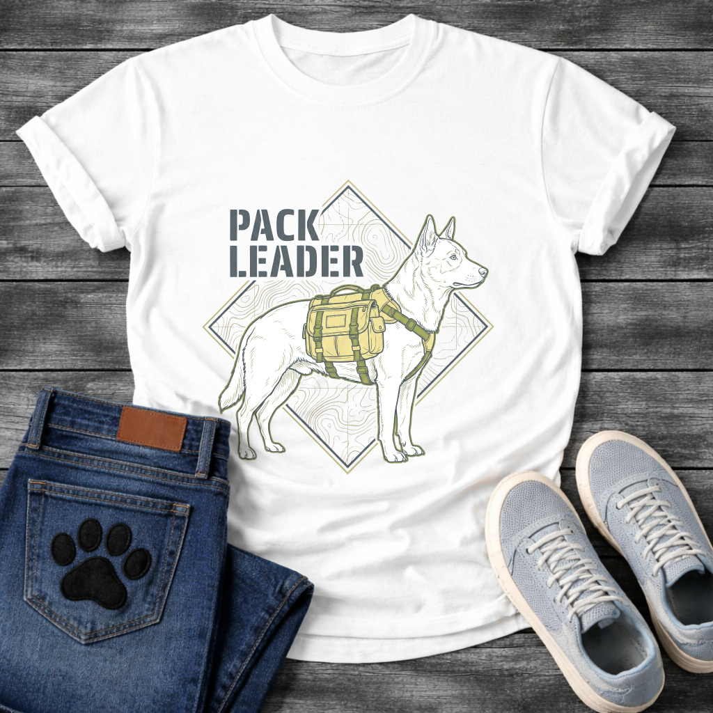 Funny dog hiking shirt with pack leader design for outdoor pet lovers