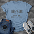 Frenchie Parent and Puppy linked collar graphic funny dog shirt unisex tee