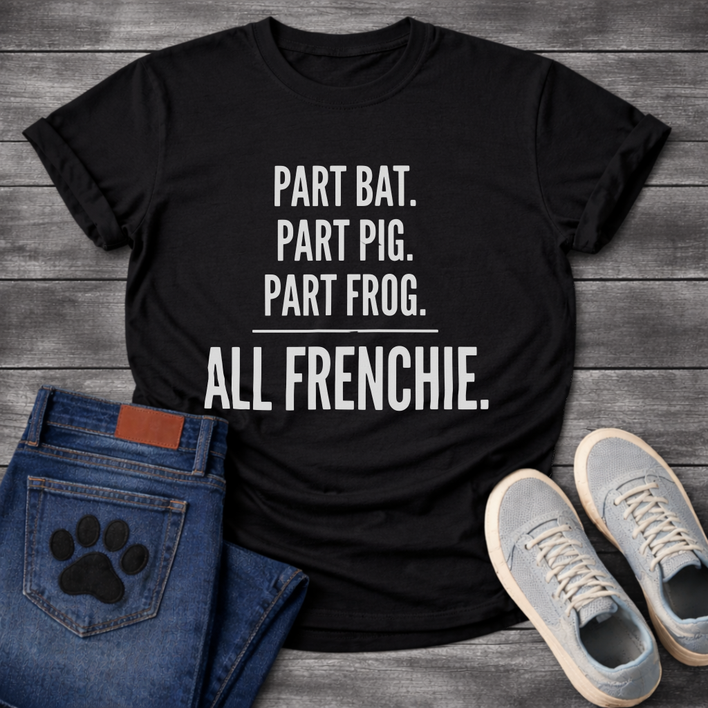 Part Bat Part Pig Part Frog All Frenchie bold typography graphic tee