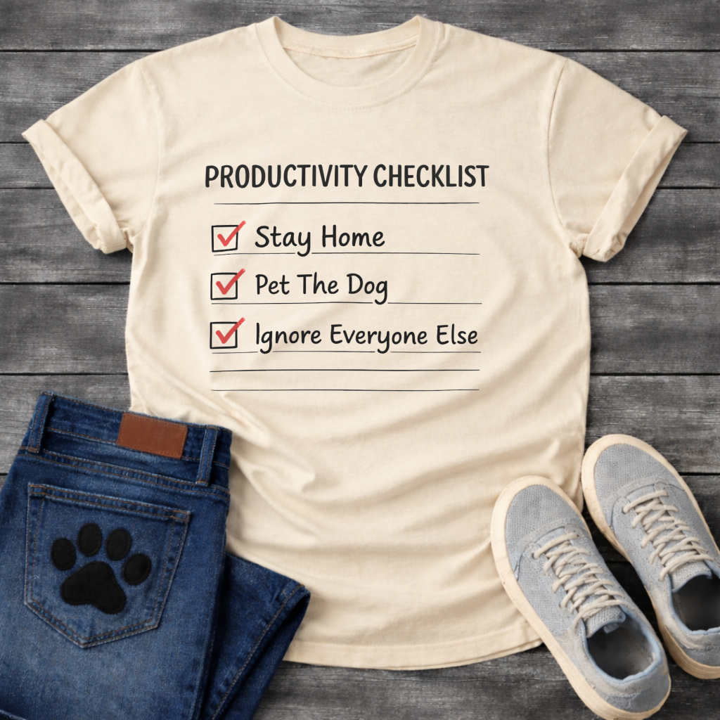Funny productivity checklist dog owner shirt stay home pet dog ignore everyone