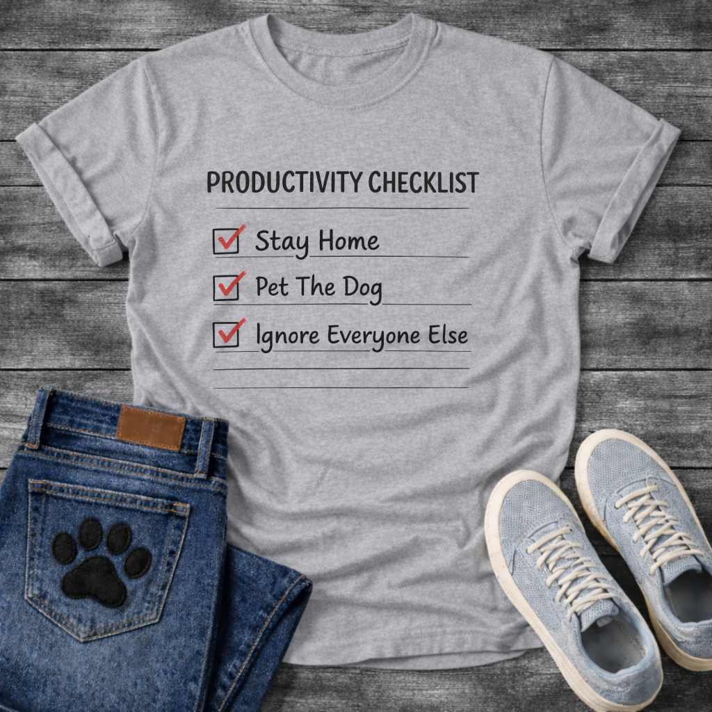 Funny productivity checklist dog owner shirt stay home pet dog ignore everyone