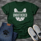 Professionally Unbothered French Bulldog graphic t-shirt white text on black