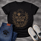 Rescue mom shirt with floral paw print heart design for dog rescue parents
