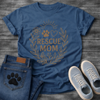 Rescue mom shirt with floral paw print heart design for dog rescue parents
