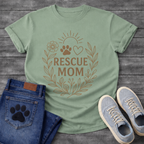Rescue mom shirt with floral paw print heart design for dog rescue parents
