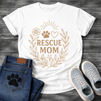 Rescue mom shirt with floral paw print heart design for dog rescue parents
