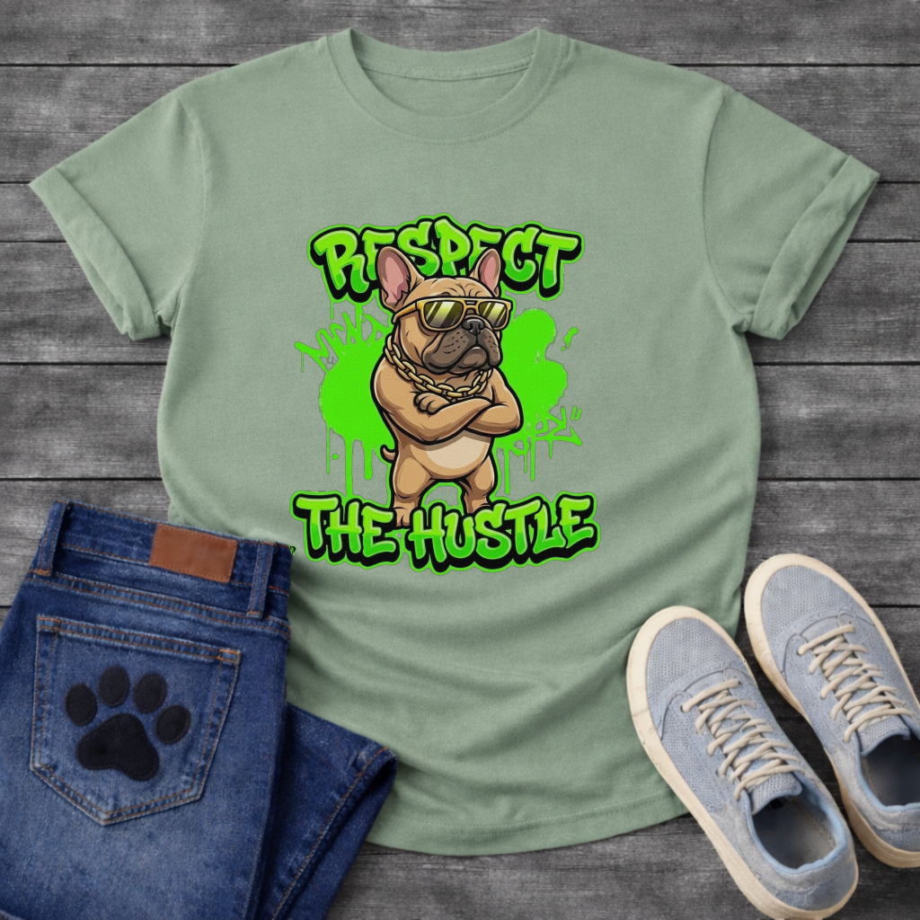 Respect The Hustle Frenchie funny French Bulldog graffiti style shirt