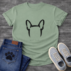 French Bulldog bat ears brush mark t-shirt Sumi-e calligraphic bat ears mark with spaced serif text Frenchie tee